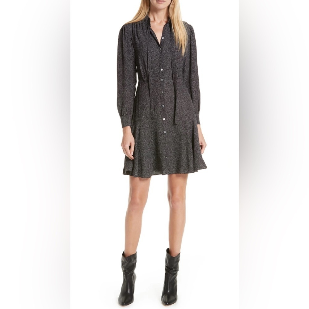 Rebecca Taylor‎ Womens Sprinkle-Dot Tie Neck Silk Shirt Dress, Size 2